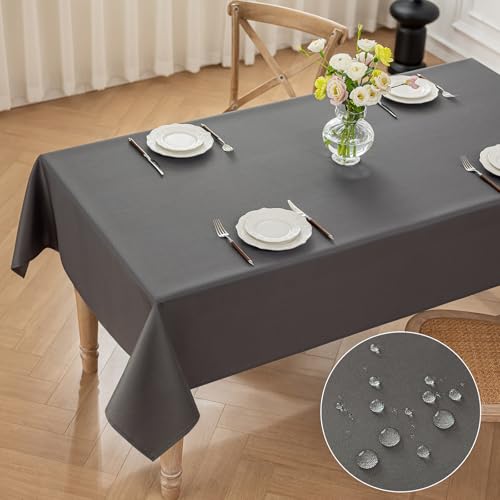 Moonooda Tischdecke Dunkelgrau Waschbar, 100X140cm Tischdecken Tischtuch aus Polyester, Leicht wasserabweisend mit Lotuseffekt, Dauerhaft Kratzfest für Haus, Hochzeiten, Party von Moonooda