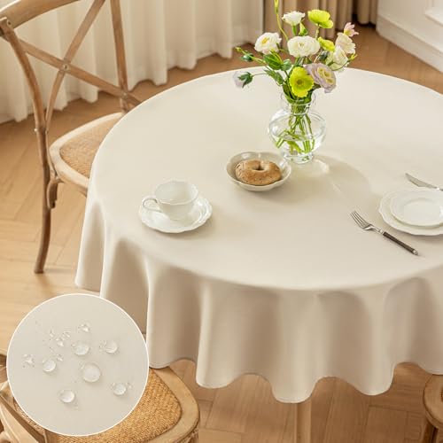 Moonooda Tischdecke Rund Beige, Φ120cm Tischdecken Waschbar Tischtuch aus Polyester, Leicht wasserabweisend mit Lotuseffekt, Dauerhaft Kratzfest für Haus, Hochzeiten, Party von Moonooda