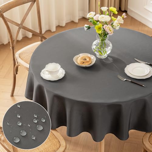 Moonooda Tischdecke Rund Dunkelgrau, Φ100cm Tischdecken Waschbar Tischtuch aus Polyester, Leicht wasserabweisend mit Lotuseffekt, Dauerhaft Kratzfest für Haus, Hochzeiten, Party von Moonooda