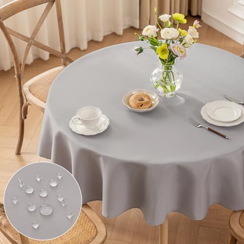 Moonooda Tischdecke Rund Hellgrau, Φ120cm Tischdecken Waschbar Tischtuch aus Polyester, Leicht wasserabweisend mit Lotuseffekt, Dauerhaft Kratzfest für Haus, Hochzeiten, Party von Moonooda