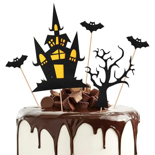 Moorle Halloween Tortendeko, Happy Halloween Cake Topper, Halloween Cupcake Toppers, Schlösser Fledermaus Baum Kuchendeko, Cupcake für Essen Frucht Vorspeisen Halloween Deko von Moorle