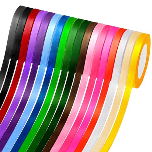 Mooshy Polyester Seidenband, 18 Farben Satinband 10mm x 22m Schleifenband Geschenkband Seidenbänder Bunt für Heimwerkerkunst Handwerk, Geschenk Verpackung, Schleifen, Hochzeitsdekoration von Mooshy