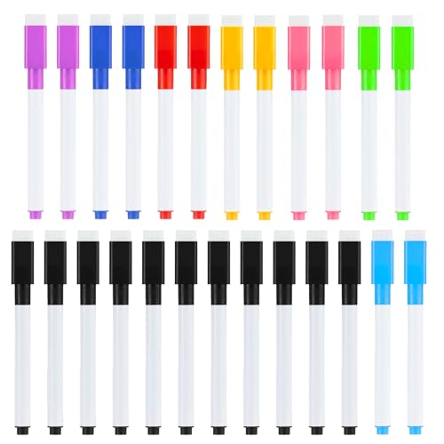 Mooshy Whiteboard Marker, 25 Stück Whiteboard Stifte 8 Farbe Folienstift Abwischbar Whiteboard Marker Magnetisch mit Feiner Spitze und Radiergummi Für Kinder, Schulbedarf, Büro, Familie von Mooshy