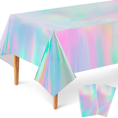 2 Stück Bunt Plastik Tischdecke Geburtstag Party Tischtuch Laserholografische Tischtüch Rechteck Wasserdicht Einweg Tischdecke, für Party Dekoration Geburtstag Grillparty Familientreffen (137x275cm) von Moosono