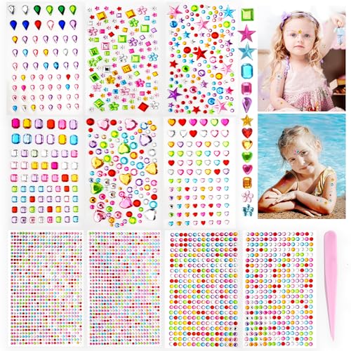 3500 Stück Glitzersteine Selbstklebend, Bunt Acryl Strasssteine Selbstklebend, Glitzersteine zum Basteln Kinder, Verschiedene Formen Glitzer Sticker Basteln für Fotorahmen, Bastelsachen von Moosono