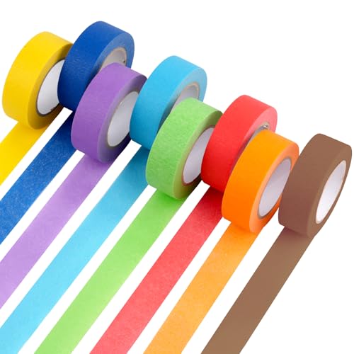 8 Rollen Washi Tape Set Regenbogen Masking Tape, Dekorative Washi Tape Kinder Klebeband Bunt für Scrapbooking, Handwerk Und Bullet Journals (13m x 25mm/Rollen) von Moosono