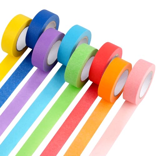 8Pcs Klebeband Bunt Regenbogen Masking tape Kreppband DIY Handwerk Papier Dekrativer für Kinder Maler Lehrer Arts Labeling (13mx2mm/Rolle) von Moosono