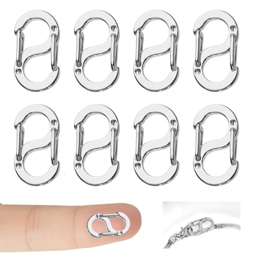 8 Stück Doppelöffnungs Verkürzer Verschluss, S-Lock-Armband Verschlüsse,Verschlüsse für Armbänder aus Edelstahl,Halsketten Verschluss, mini Karabiner,Kurzer Armband Verschluss (8PCS -16mm-Silber) von Moosono