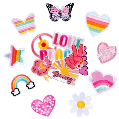 Patches zum Aufnähen, 16 Stk Flicken zum Aufbügeln, bügelbilder für textilien, bügelflicken kinder für Textilien, Kleidung, Jeans, Taschen, Dekoration- Butterfly Heart von Moosono