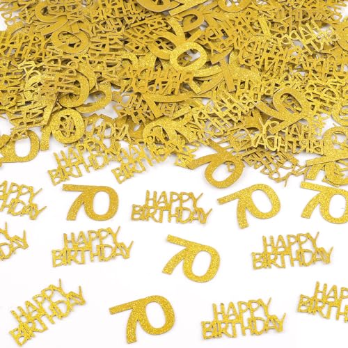 Konfetti Tischdeko Geburtstag 70 Partydekorationen Happy Birthday Konfetti Gold, 200 Stück Streudeko 70 Geburtstag für Mann und Frau von Moosono