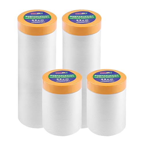 Moosono 4 Rollen Abklebefolie mit Klebeband, 55cm 150cm Abklebeband mit Folie, Selbstklebende Abdeckfolie Maler, Goldband Klebeband, Abdeckfolie Maler auf Rolle von Moosono