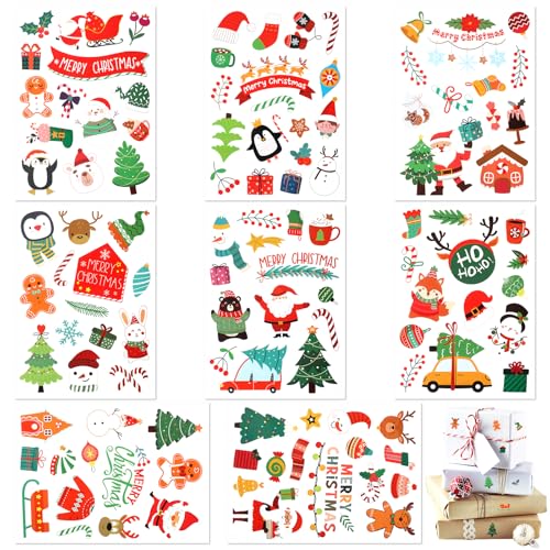 Weihnachts Sticker, Sticker Weihnachten, 8 Blatt Weihnachten Aufkleber Für Kinder Basteln, Aufkleber Weihnachten für Umschlag Geschenktüten Papiertüten Weihnachtskarten von Moosono