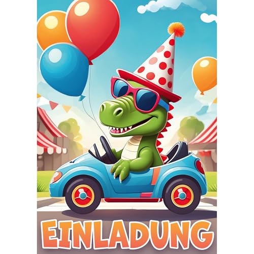 Moosthaler Dino Einladungskarten Kindergeburtstag Junge (12 Stück) - Coole Geburtstagseinladung für Deine Dino Party - Geburtstagseinladungen Jungen - Dino Geburtstag von Moosthaler