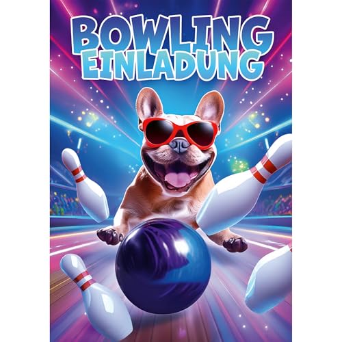 Moosthaler Einladungskarten Bowling Kinder (12 Stück) - Witzige Geburtstagseinladung für Deine Bowling Party mit stylishem Glanzlack - Einladung Bowling - Bowling Einladungskarten Kinder von Moosthaler