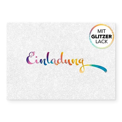 Moosthaler GLITZER Einladungskarten Kindergeburtstag Mädchen (12 Stück) - Wunderschöne Geburtstag Einladungen mit echtem Glitzerlack - Perfekt auch zur Prinzessin und Regenbogen Mottoparty von Moosthaler