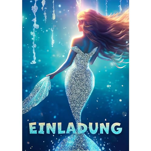 Moosthaler GLITZER Meerjungfrau Einladungskarten Kindergeburtstag Mädchen (12 Stück) - Zauberhafte Geburtstag Einladungen mit echtem Glitzerlack - Nixe Mermaid Einladungskarten Teenager Mädchen von Moosthaler