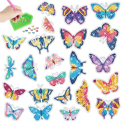 5D Diamond Painting Kinder Set, 23 Stück Schmetterling Diamond Painting Aufkleber, Diamant Malerei Kits, DIY Diamant Painting Kit für Kinder und Erwachsene Anfänger von Moowi