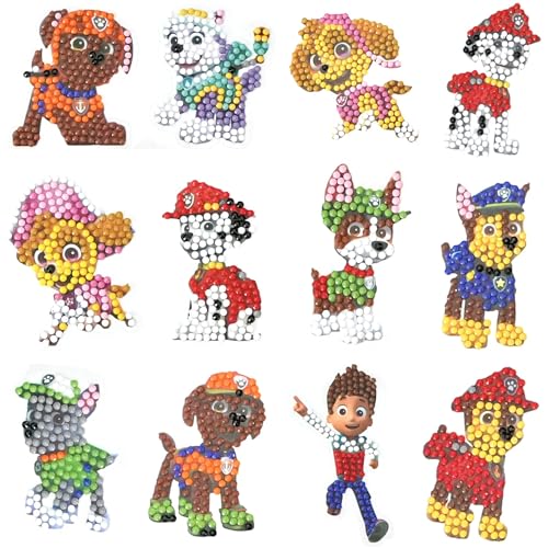 Moowi Dog Diamond Painting Sticker Set, 12PCS Cartoon Hund Diamant Aufkleber, DIY Diamant Painting Kit für Kinder und Erwachsene Anfänger, Geburtstags Geschenk für Jungen Mädchen von Moowi