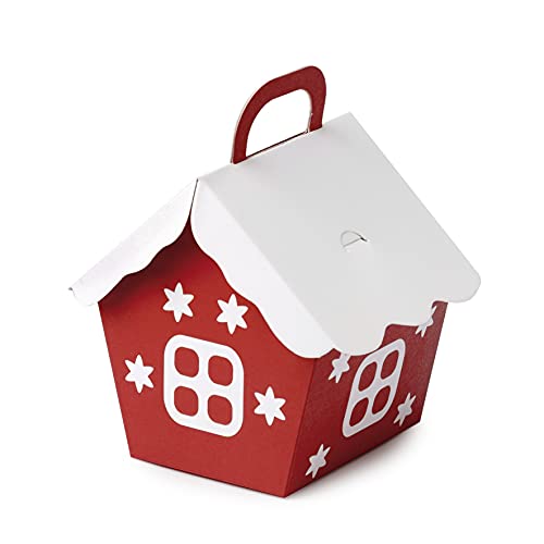 Mopec Casita Papel navideña roja Con tejado Blanco 10x13cm. min.25 Packung mit 25 Weihnachtshäusern aus Papier mit weißem Dach, Karton, rot, Einheitsgröße von Mopec