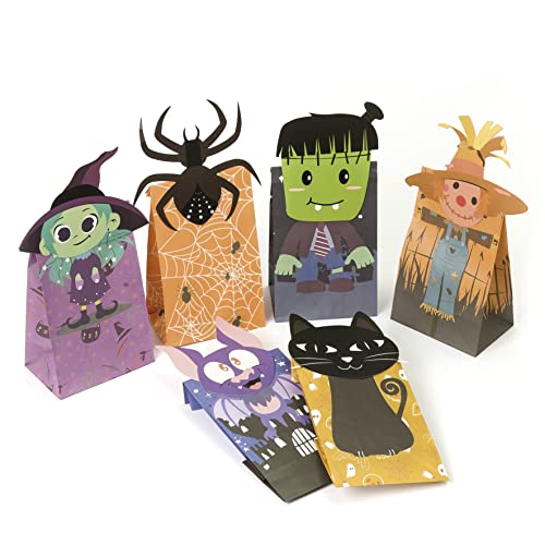 Mopec HE2 Halloween-Papiertüten mit Silhouette aus Karton und Aufkleber auf 6 Modelle, sortiert, 12 x 28 x 8 cm, braun von Mopec