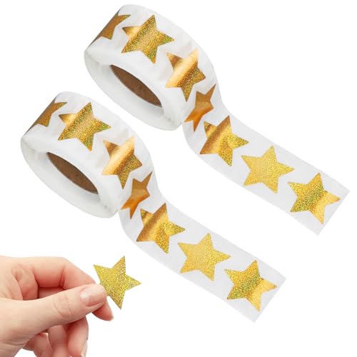 1000 Stück/2 Rolle Aufkleber Sterne Glitzer, Sticker Sterne Klebesterne Gold, Belohnungssticker für Kinder, Weihnachtsaufkleber Selbstklebende, Stern-Aufkleber für Scrapbooking, Grußkarten, Geschenke von MorLuks