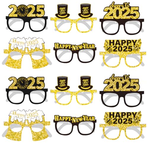 12 Stück Silvester Brille 2025, Fotobox Accessoires, Happy New Year Party Zubehör, Silvester Foto Requisiten 2025, Neujahr Deko für Erwachsene Kinder, Neujahrsdekorationen für das Gesicht von MorLuks