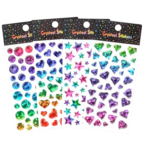 4 Stück Aufkleber Sterne 3D Sticker Glitzer Kinder, Glitzer Sticker Mädchen, Glitzersteine Selbstklebend, Aufkleber kinder, Kristall Stern Diamant Rund Liebe Gestalten, Für DIY Handwerk Deko von MorLuks