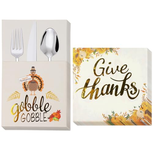 MorTime 54-teiliges Besteckhalter-Set, 36 Einweg-Servietten und 18 Besteckhüllen, Utensilienhalter für Thanksgiving, Partyzubehör, Ernte, Abendessen, Tischdekorationen von MorTime