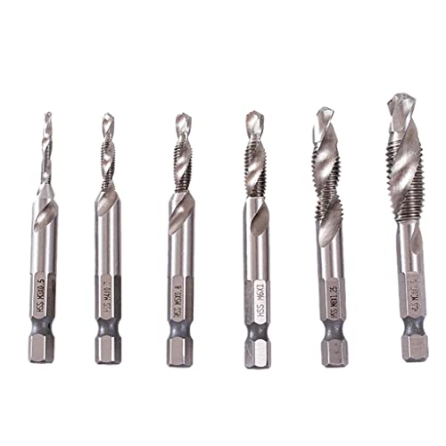 6 Stück für Kombibohrer Gewindebohrer Set M3-M10 für Härte Eisenstahl HSS M3-M10 Schraube Gewindeschneidbohrer Lightwe Screw Tapping Bit Tool von Morain