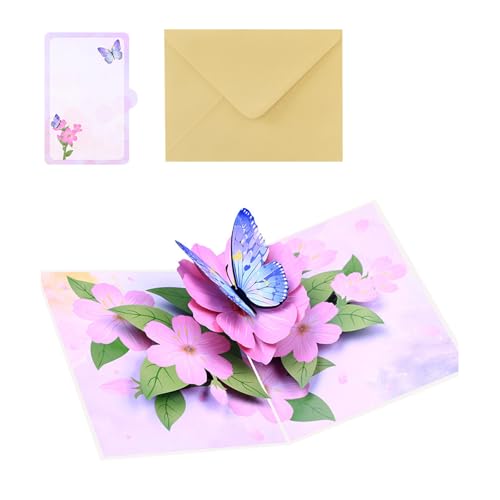 Morain 3D Schmetterling und Blume Popup Postkarte Handgemachte Grußkarte mit Umschlag für Geburtstag Jahrestag von Morain