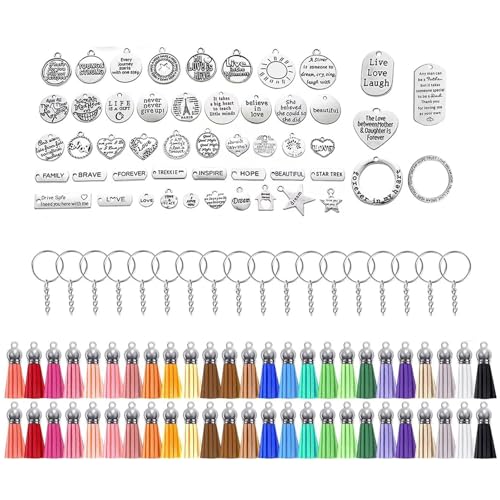 Morain Beadable Keychain Making Kits Stylish Keyring Set with Inspirational Charm and Leather Fringes Jewelry Crafting von Morain