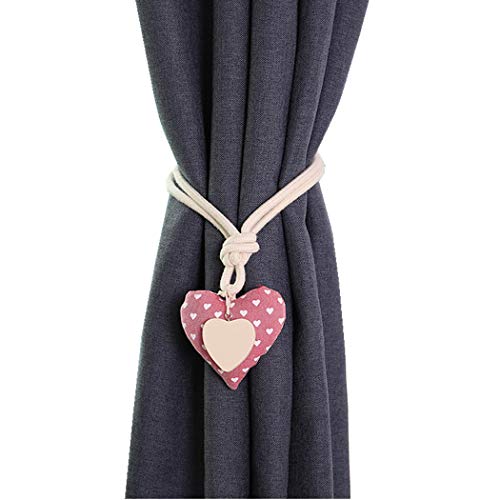 Moraphee 2 Stücke Vorhang Tiebacks Seil mit Magnetische Schnalle für Kinderzimmer Reine Baumwolle Holdbacks Fenster Vorhang Länge 55 cm-pink Heart von Moraphee