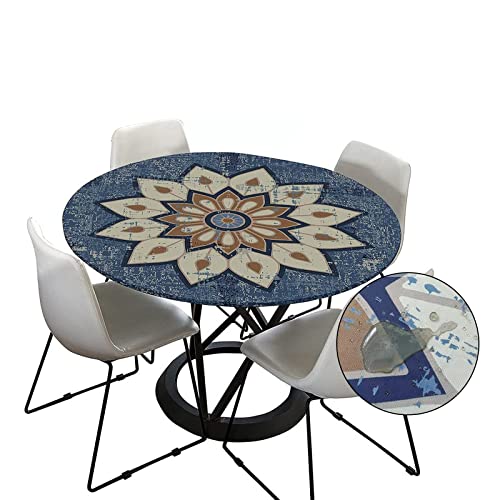 Morbuy Tischdecke Outdoor Rund 150 cm, Elastisch Rund Abwaschbar Tischdecken Wasserabweisend Lotuseffekt Garten Tischdecke Blau Mandala Table Cloth, Ideal für 130cm-140cm von Morbuy