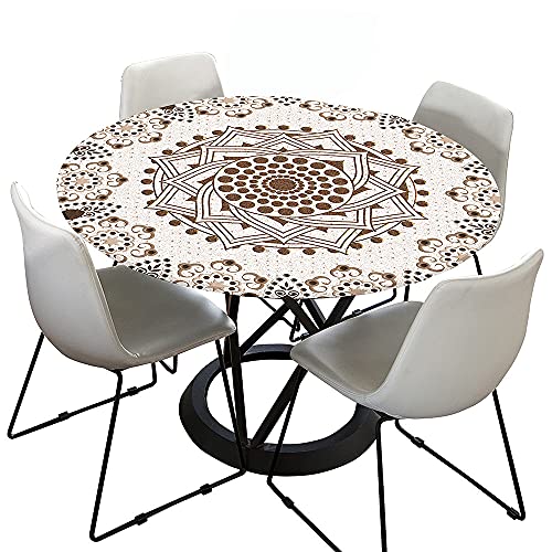 Morbuy Tischdecke Outdoor Rund 120 cm, Elastisch Rund Abwaschbar Tischdecken Wasserabweisend Lotuseffekt Garten Tischdecke Creme Mandala Table Cloth, Ideal für 100cm-110cm von Morbuy