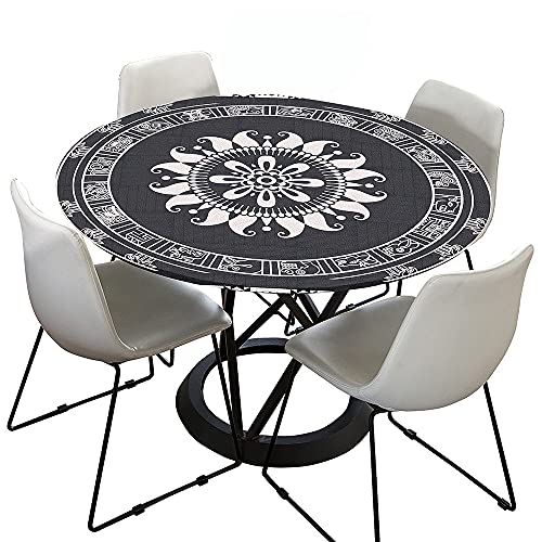 Morbuy Tischdecke Outdoor Rund 100 cm, Elastisch Rund Abwaschbar Tischdecken Wasserabweisend Lotuseffekt Garten Tischdecke Mandala Table Cloth, Ideal für 80cm-90cm von Morbuy