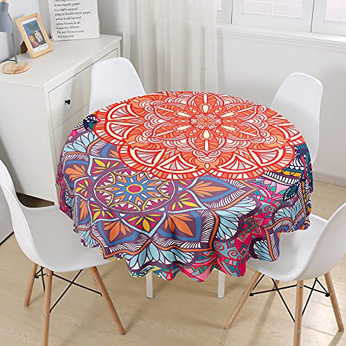 Morbuy 3D Rund Tischdecke Abwaschbar, Mandala Rund Tischdecken Wasserdicht Lotuseffekt Abwischbar Tischtuch für Dekoration Küchentisch Garten Outdoor (Durchmesser 150cm,Patchwork) von Morbuy