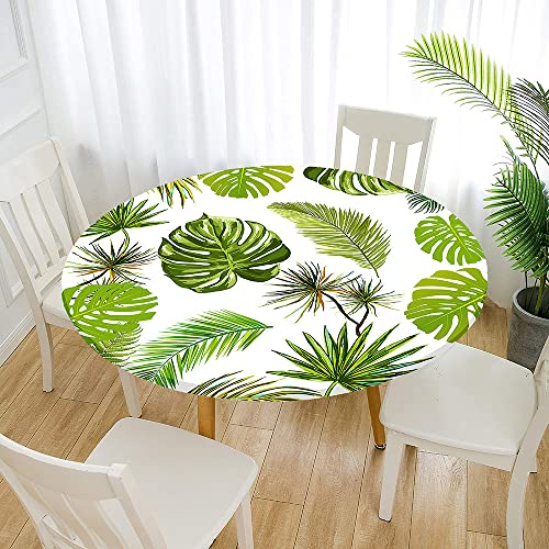 Morbuy 3D Tropische Blätter Rund Tischdecke Elastisch, Lotuseffekt Tischdecke Abwaschbar Tischdecken Gartentischdecke Indoor Outdoor Tischtuch (Durchmesser 70cm,Grüne Blätter) von Morbuy