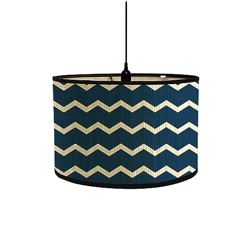 Morbuy Bambus Lampenschirm für Tischlampe, Chevron Muster Vintage Stil Durchmesser 30cm Tischlampenschirm Holz Stehlampenschirme für Deckenleuchte Stehlampe Wandleuchte (Navy blau) von Morbuy