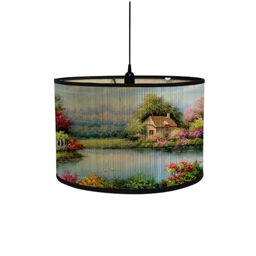 Morbuy Bambus Lampenschirm für Tischlampe, Chinesisch Stil Landschaft Muster Durchmesser 30cm Tischlampenschirm Holz Stehlampenschirme für Deckenleuchte Stehlampe Dekoration (Landschaft) von Morbuy