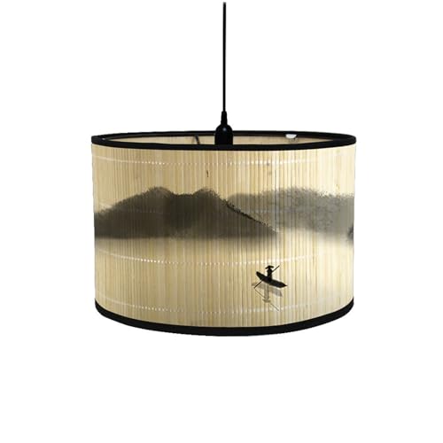 Morbuy Bambus Lampenschirm für Tischlampe, Chinesisch Stil Landschaft Muster Durchmesser 30cm Tischlampenschirm Holz Stehlampenschirme für Deckenleuchte Stehlampe Dekoration (Landschaft 1) von Morbuy