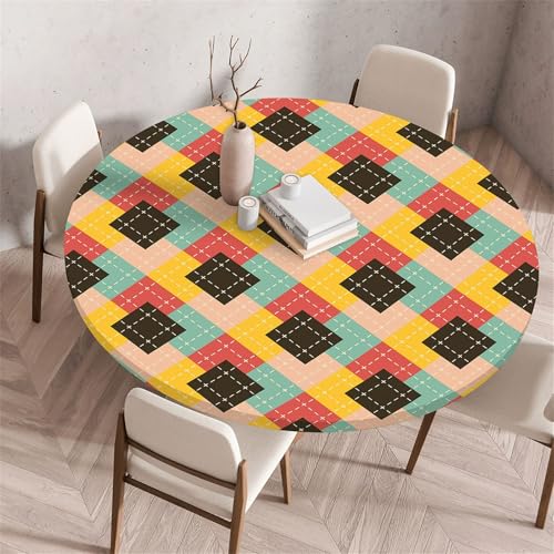 Morbuy Elastische Tischdecke Wasserdicht,Gingham Plaid Stil Tischdecken mit Gummizug Rund Tischtuch Abwischbar Gartentischdecken Tischschutz für Dekoration Party (Vintage Stil,Durchmesser 60cm) von Morbuy