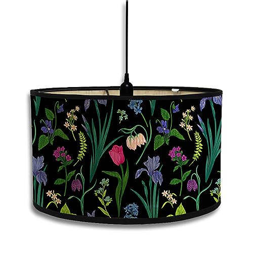 Morbuy Lampenschirm für Tischlampe, Blume Elegant Druck Tischlampenschirm Stoffschirm Lampe Stehlampenschirme Textilschirm für Pendelleuchte Wandleuchte Stehlampe Deckenleuchte (schwarz 2) von Morbuy