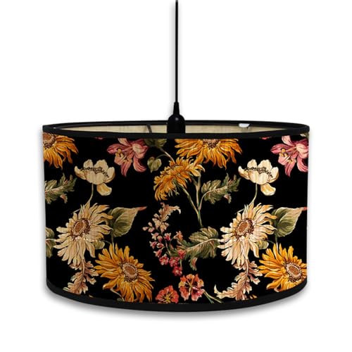 Morbuy Lampenschirm für Tischlampe, Böhmen Vintage Blume Druck Tischlampenschirm Stoffschirm Lampe Stehlampenschirme für Pendelleuchte Wandleuchte Stehlampe Deckenleuchte (schwarze Blume) von Morbuy