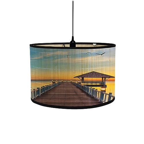 Morbuy Landschaft Bambus Lampenschirm für Tischlampe, Tischlampenschirm Lampe Stehlampenschirme Textilschirm für Pendelleuchte Deckenleuchte Stehlampe Wandleuchte Dekoration (Sonnenuntergang,30CM) von Morbuy