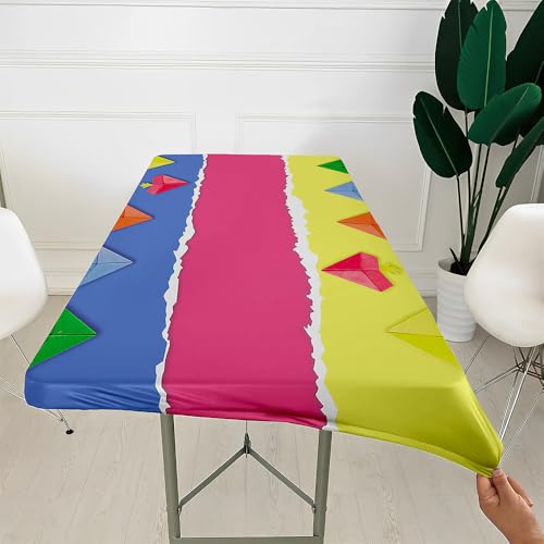 Morbuy Rechteckige Drucken Elastische Tischdecke, Rechteckig Tischdecke mit Gummizug Spanntischdecke Gartentischdecke für Outdoor Picknick Camping (Regenbogenfarben,8FT=244x76cm) von Morbuy