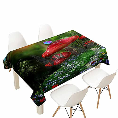 Morbuy Rechteckige Tischdecken, 3D Pilz Drucken Tischdecke Wasserdicht Abwaschbar Abwischbar Lotuseffekt Tischtuch für Dekoration Küchentisch Garten Outdoor (90x90cm,Roter Pilz) von Morbuy