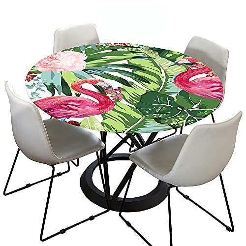 Morbuy Rund Tischdecke Elastisch, 3D Tropisch Rund Tischdecken Wasserdicht Lotuseffekt Abwaschbar Abwischbar Tischtuch für Dekoration Küchentisch Garten Outdoor (Durchmesser 120cm,Flamingo) von Morbuy