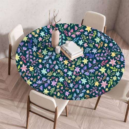 Morbuy Rund Tischdecke Elastisch, Gartentischdecke Schmutzabweisend Abwischbar Tischtuch für Dekoration Küchentisch Kaffee Restaurant Frühlings Garten Pflanze (100cm,Lila) von Morbuy