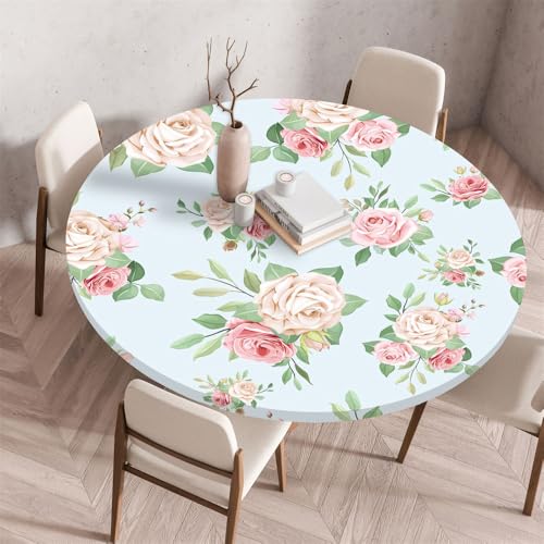 Morbuy Rund Tischdecke Elastisch, Gartentischdecke Schmutzabweisend Abwischbar Tischtuch für Dekoration Küchentisch Kaffee Restaurant Frühlings Garten Pflanze (120cm,Elegant) von Morbuy