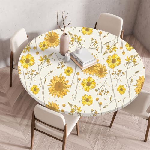 Morbuy Rund Tischdecke Elastisch, Gartentischdecke Schmutzabweisend Abwischbar Tischtuch für Dekoration Küchentisch Kaffee Restaurant Frühlings Garten Pflanze (70cm,Gelb) von Morbuy